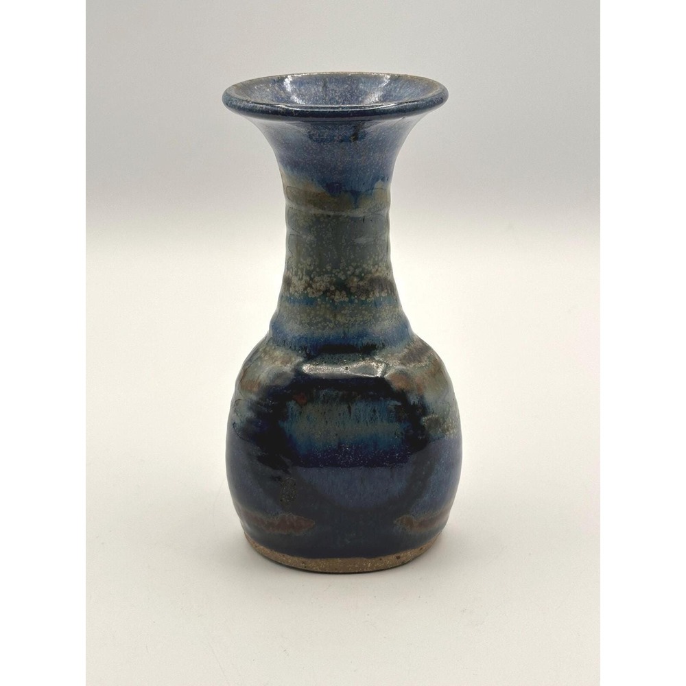 Artist Signed 6" Studio Pottery Vase-Handmade Ceramic with Multicolor Drip Glaze